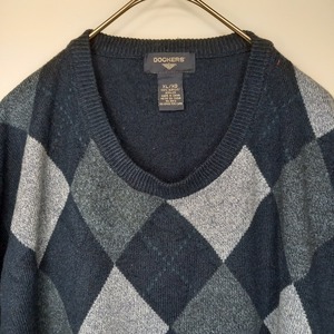 DOCKERS　クルーネック　アクリルニット　アーガイル　セーター　ダークネイビー　XL