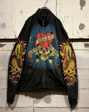 【Caka otto】“Ed Hardy” Tattoo Motif Print Zip Up Sweat Jacket