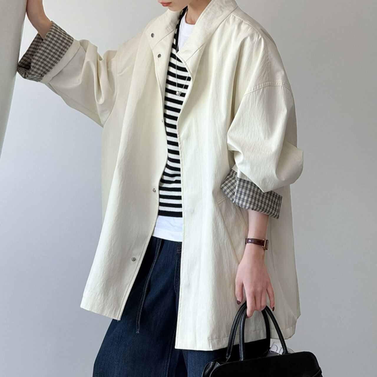 チェック柄スリーブジャケット a0587