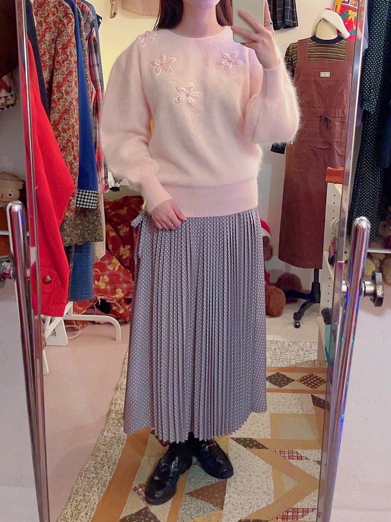 flower beads pink knit sweater