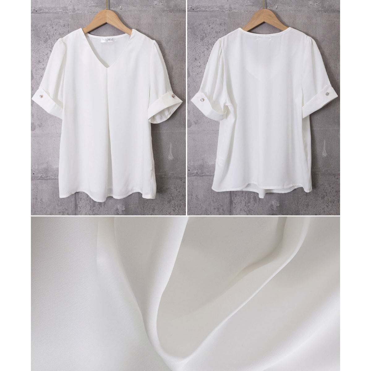 サテン風 ブラウス 半袖 Vネック レディース 春夏 きれいめ 大人 フェミニン 通勤 ビジネス オフィス OL 参観日 入学式 卒業式 入園式 卒園式 シンプル 清楚 上品 大人可愛い 大人女子