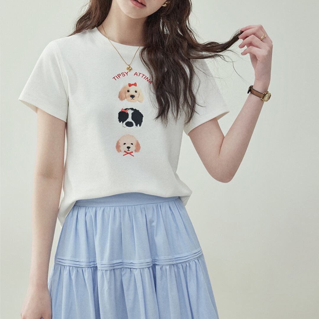 puppy print white short sleeved t shirt