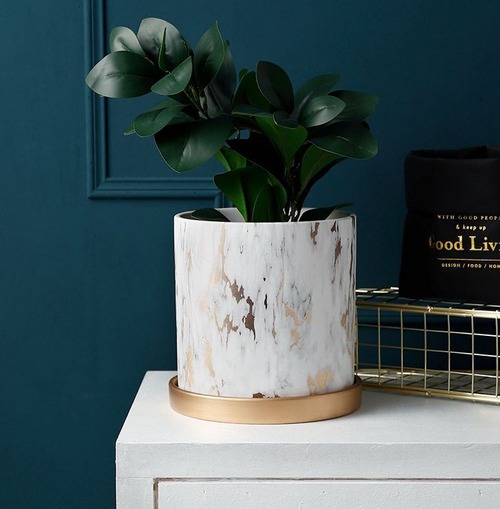 鉢植え 2個セット 大理石ルック フラワーポット セラミック 底穴付き モダン 事務室 クリエイティブ  デスクトップ ガーデンポット 植木鉢