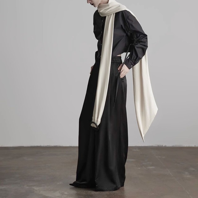 Satin pleated wide leg pants【2color】 C1022