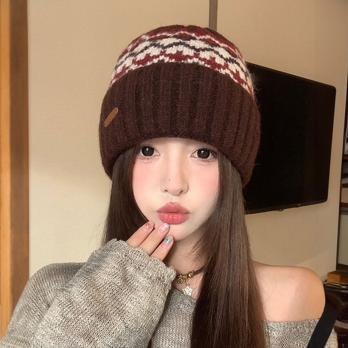 フェアアイル柄 ニット帽 レディース メンズ 帽子 秋冬 韓国 防寒 保温 暖かい 大人 かわいい 北欧風 きれいめ おしゃれ スキー スノボ アウトドア カジュアル 大人可愛い 大人女子