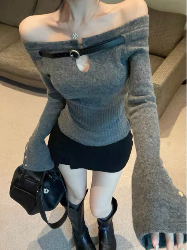 オフショルベルトポイントニット