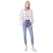 Women's Loose Chiffon Blouse with Puff Sleeves White 4504