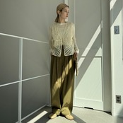 シアー幾何学柄デザインvest/アイボリー