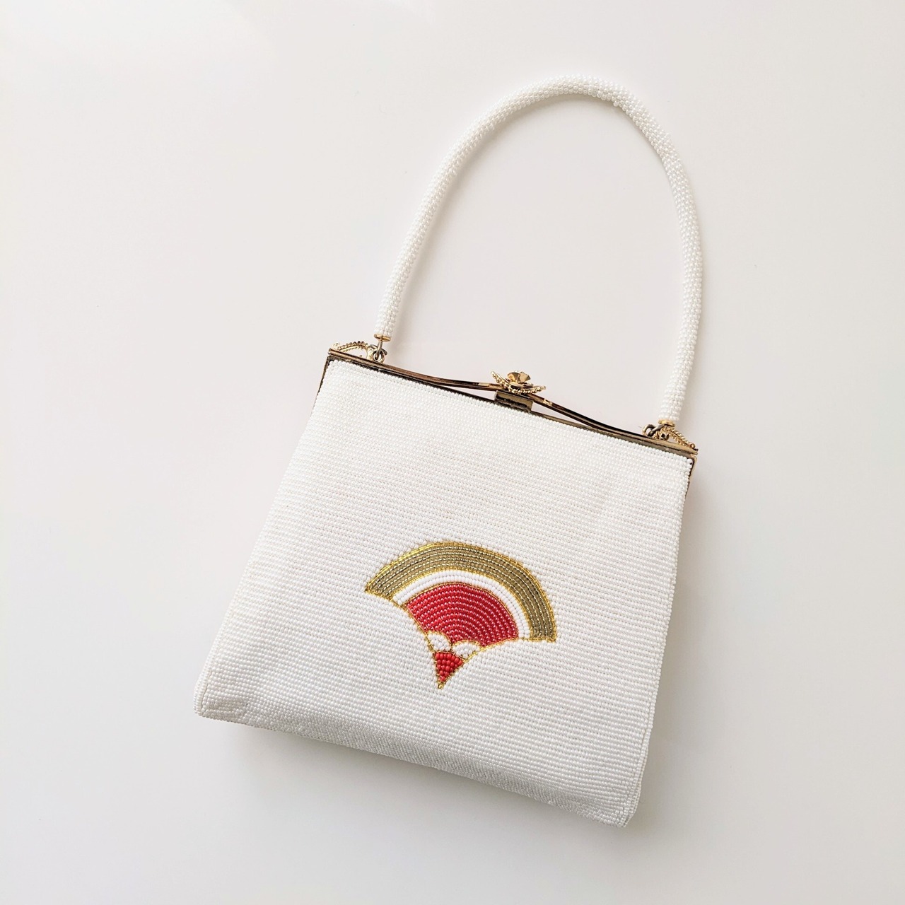 Vintage】ビーズ刺繍バッグ 青海波文様 赤×緑×金 Vintage Beaded Bag 