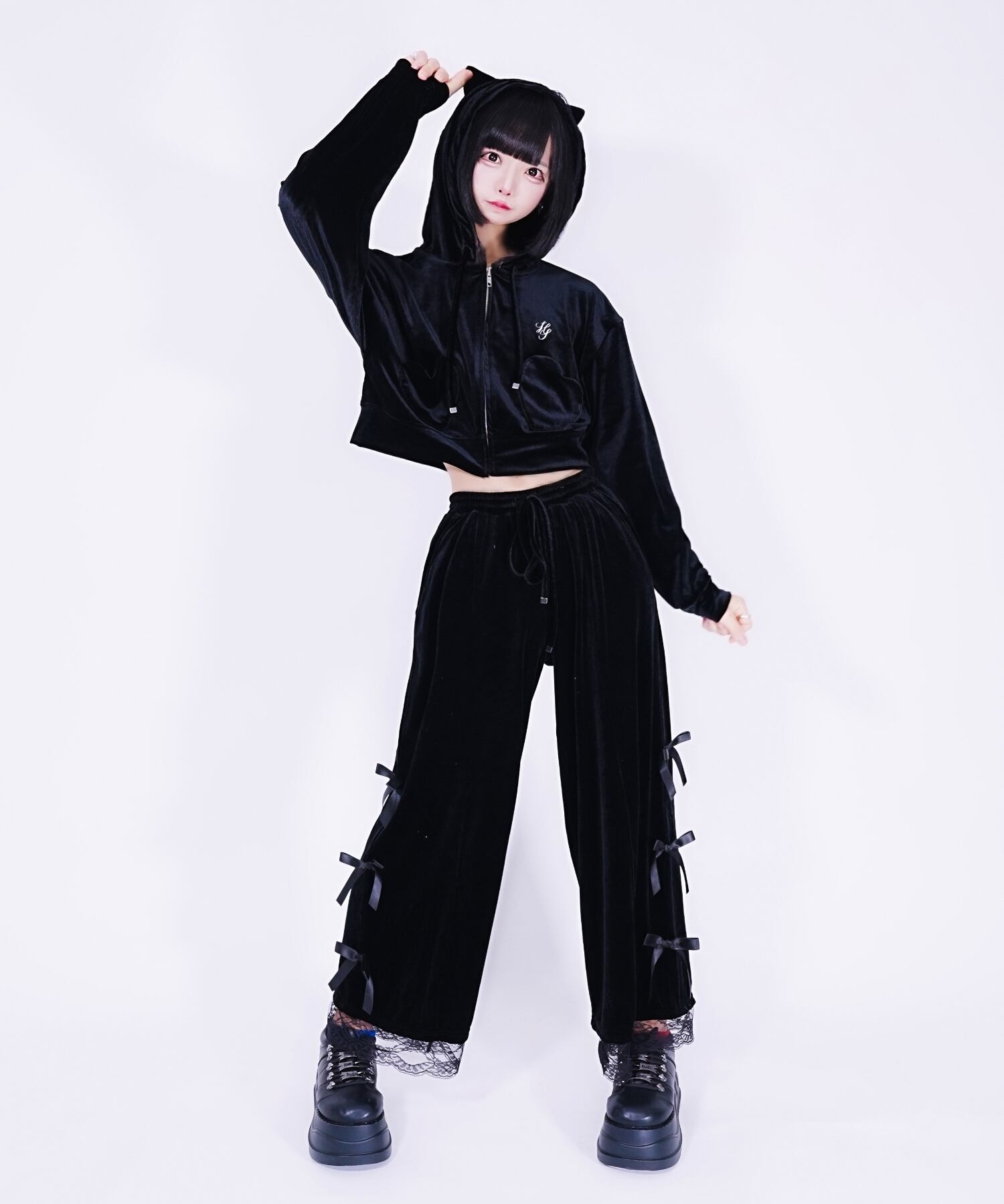 お嬢ベロアセットアップ(ブラック) | Hauls