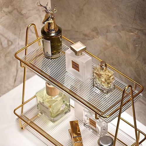 ラック 軽量 高級 洗面台 化粧品 収納ラック 二層 バスルーム デスクトップ収納ラック スキンケア 香水 コスメ クリア 白 スクエア型