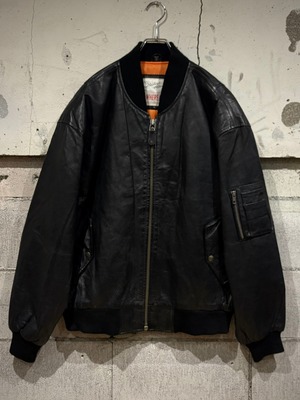 【Caka otto】"U.S. Marine Corps" Embroidery Design Vintage Leather Bomber Jacket
