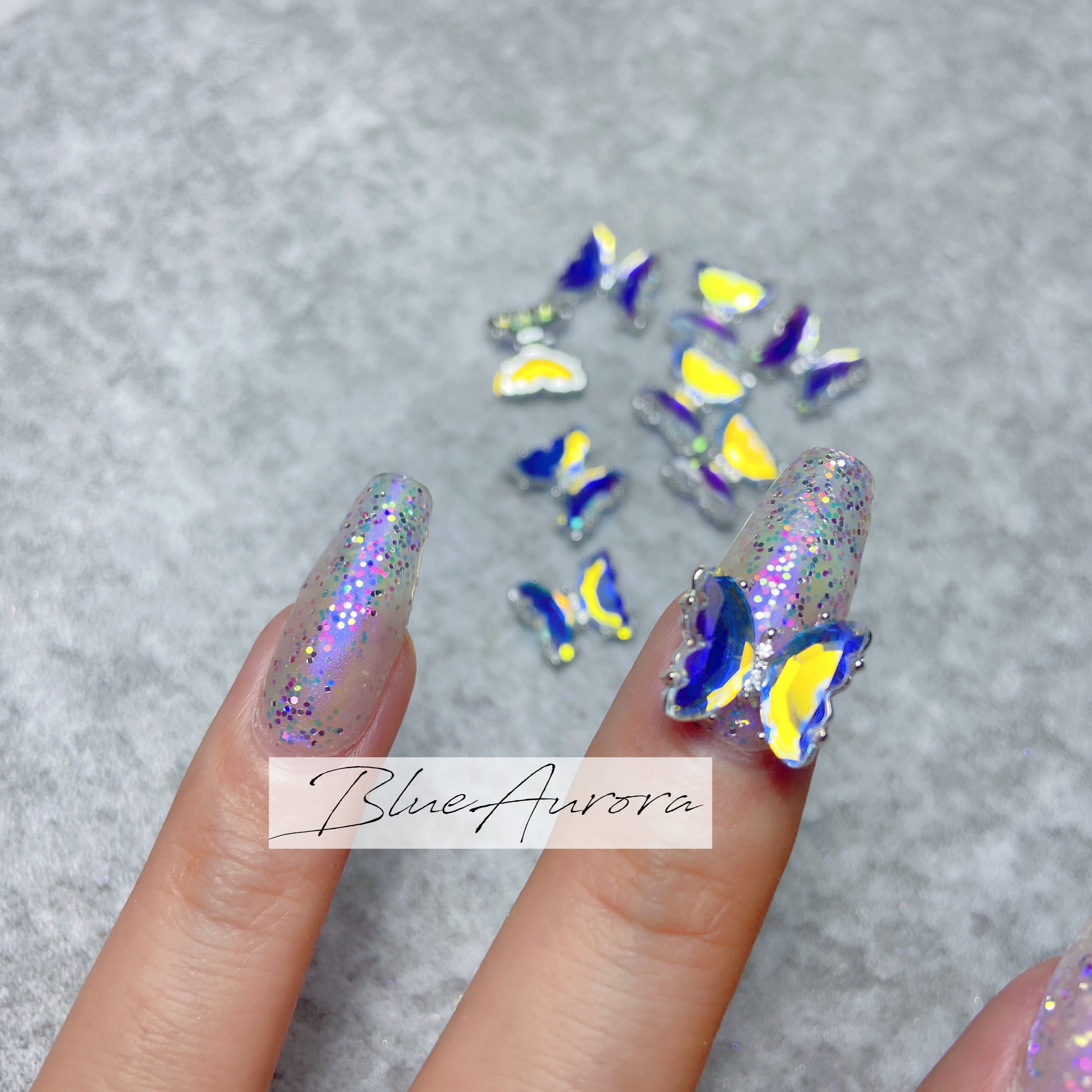 クリア&オーロラ蝶々パーツ | ravinail.shop