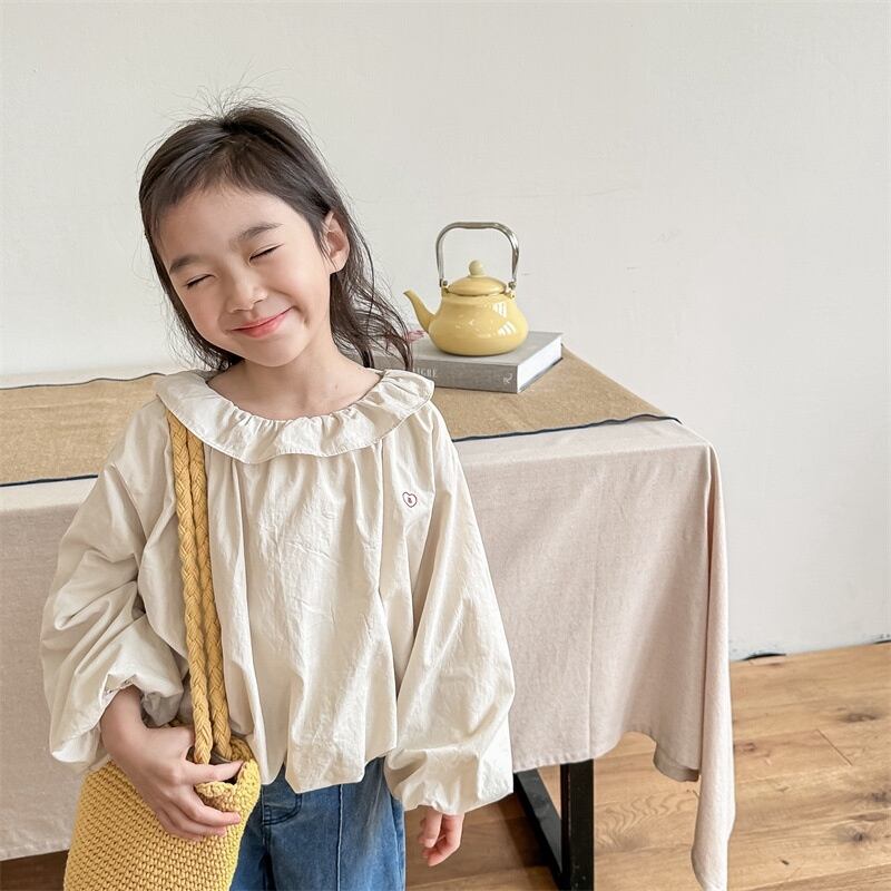 【KID】韓国風 カジュアル丸襟シャツ