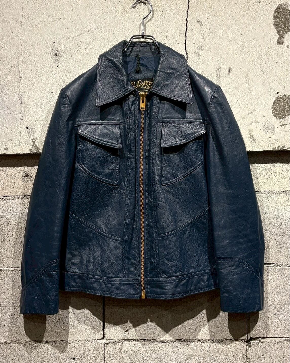 Caka otto】70's “Sears” Blue Color Vintage Leather Jacket | Caka