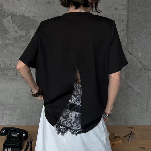 Back lace shoulder pad tee　V2182