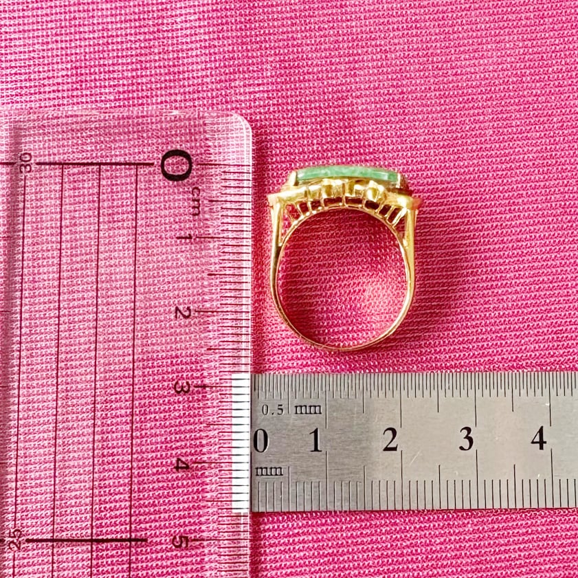 昭和ジュエリー K18 昭和レトロ リング 翡翠ジェダイド ダイヤモンド