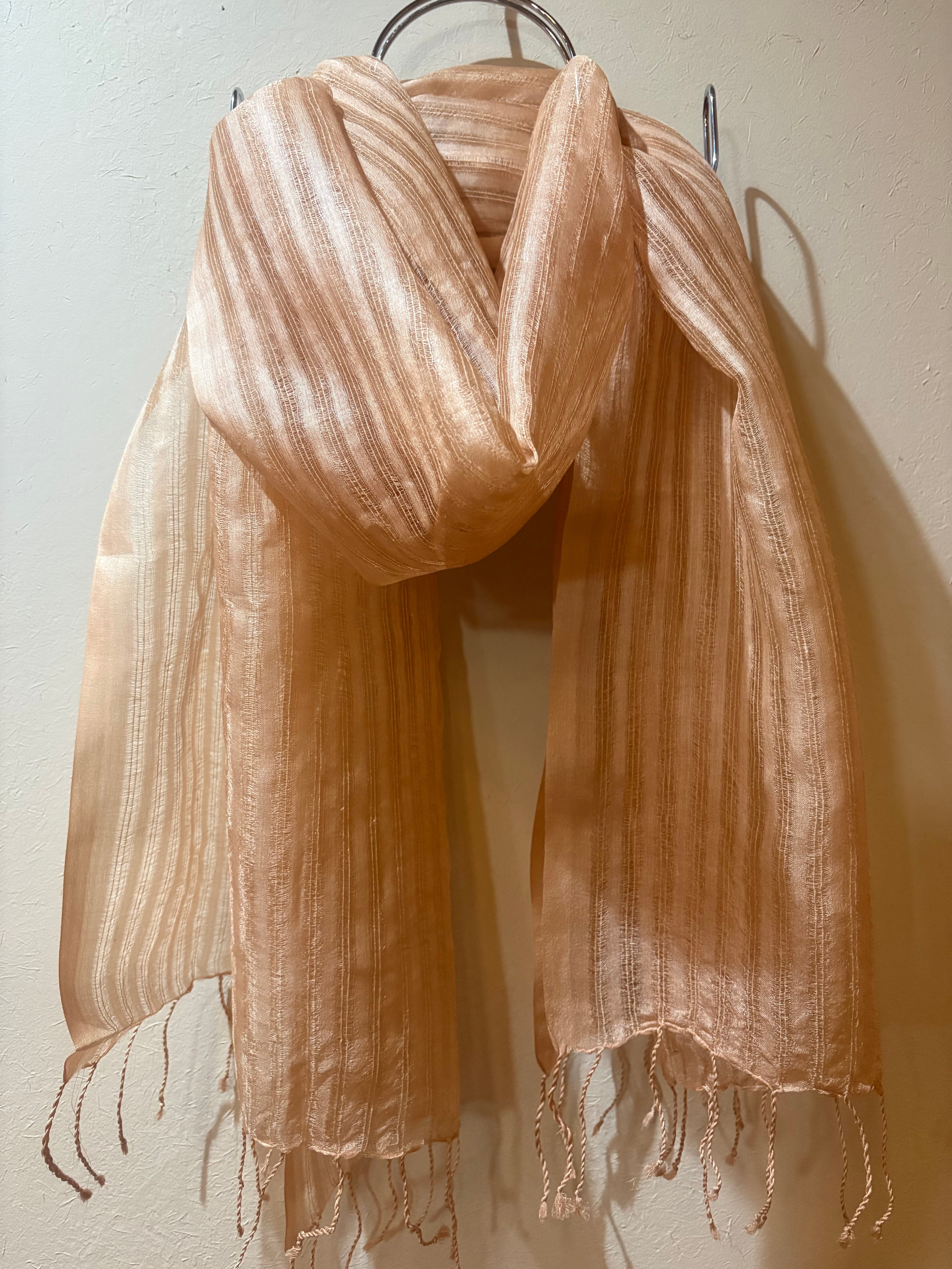 桜染 タッサーシルクオーガンジーストール 洗柿 野蚕