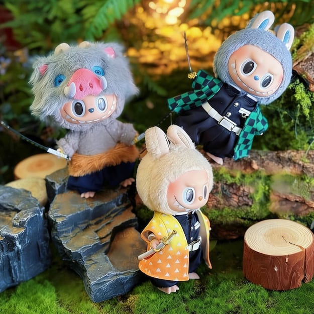 【鬼滅の刃×Labubu】V1・V2・V3全対応!コスプレ衣装フルセット+武器付き 15cm・17cmサイズ 再現度抜群のディテールで可愛く&かっこよく決まる