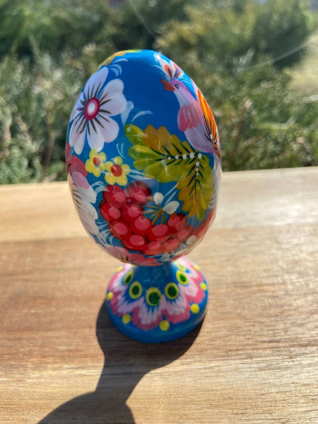 ペトリキウカ塗り　木製プィサンカ・スタンド一体型（イースター・エッグ）9cm（ホメンコ作） - 4