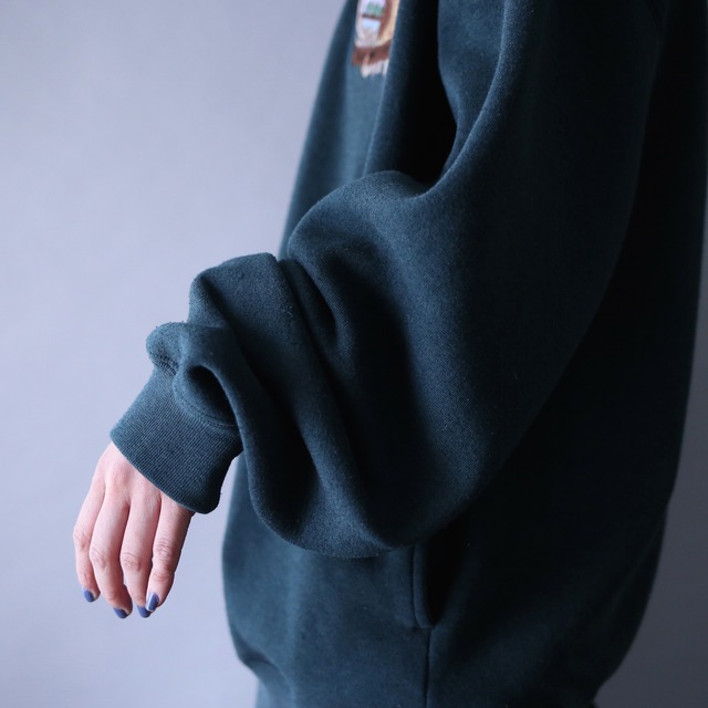 "刺繍×鹿" one point design over silhouette half-zip sweat pullover