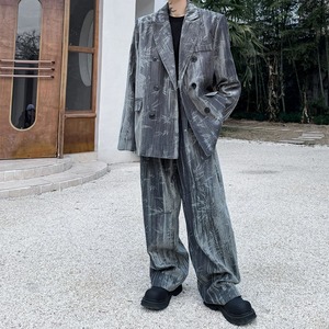 【Men】SILK VELVET EMBOSSED SUIT WIDE-LEG PANTS SETUP S-1184