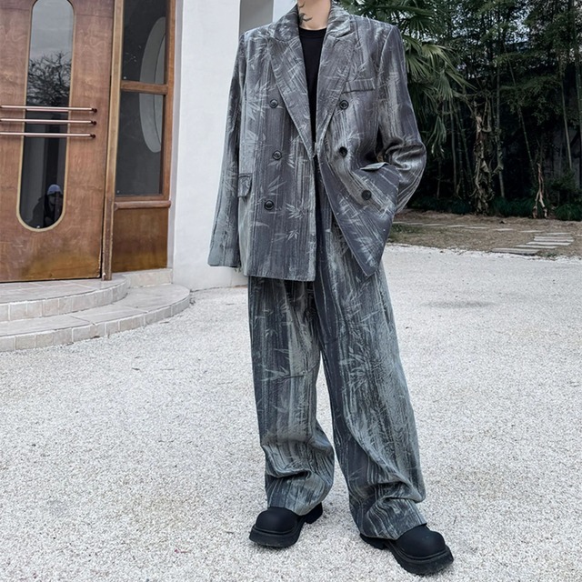 【Men】SILK VELVET EMBOSSED SUIT WIDE-LEG PANTS SETUP S-1184