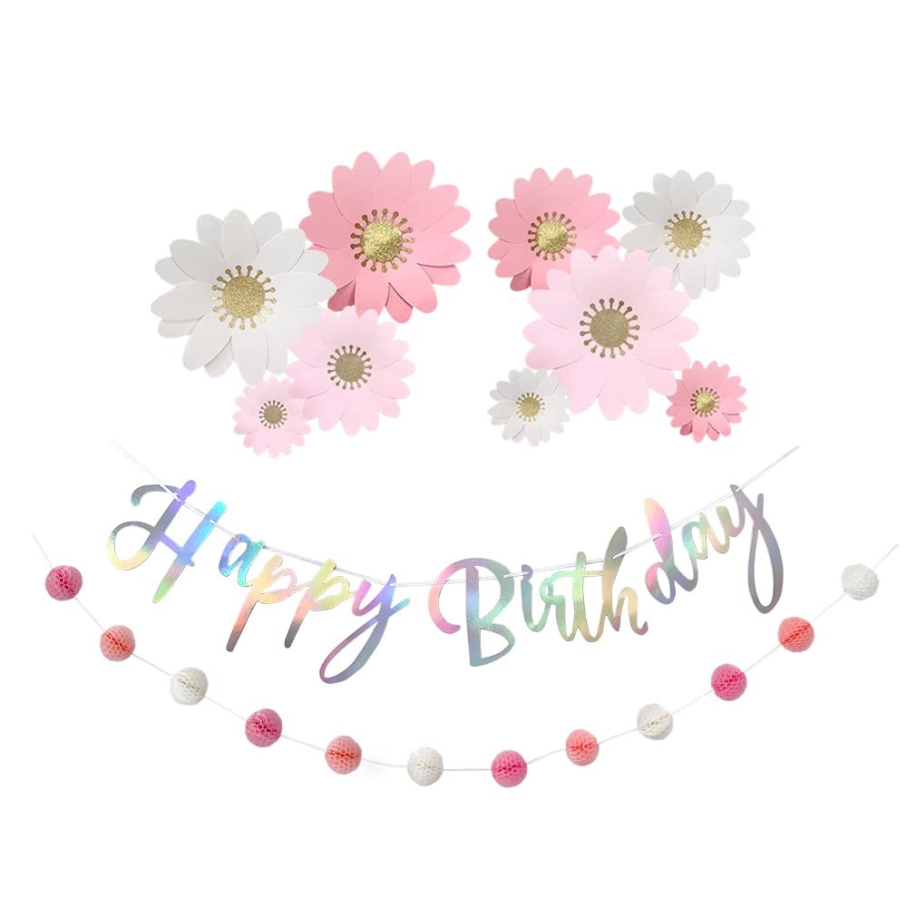 【特価処分】regalo 誕生日 飾り 女の子 セット バースデーデコレーション 装飾 ピンク レターバナー Happy Birthday ガーランド パーティー 花 フラワー 記念日 (ピンクアラウンド)