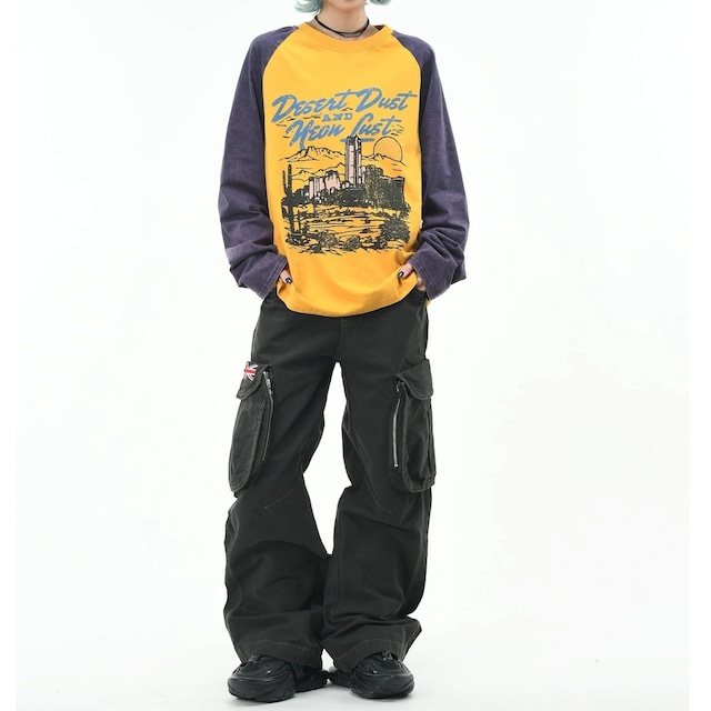 デザートグラフィックフェードウォッシュラグランTシャツ 2col R02572