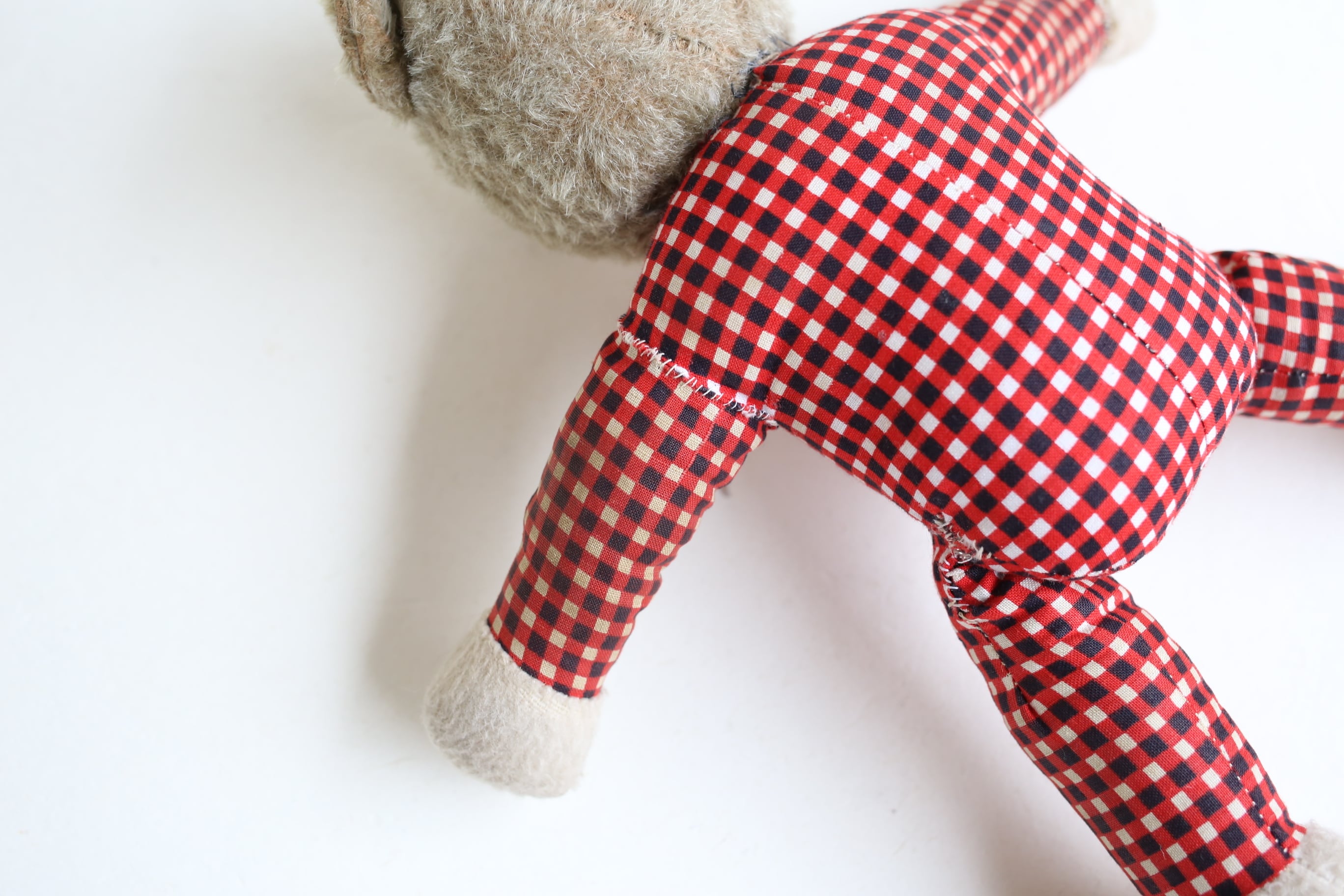フランス アンティーク ヴィンテージ テディベア チェック柄が