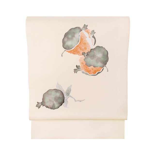 ぎをん齋藤製　柘榴の模様　塩瀬地　名古屋帯【中古品】