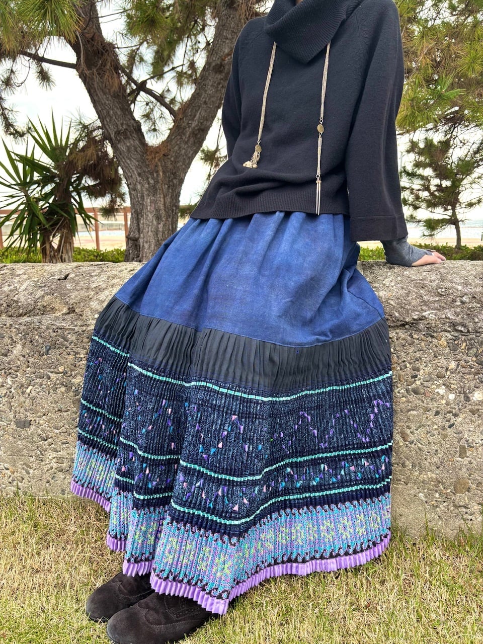 タイ モン族スカート 067 パープル系 ロング 裾ボリューム 贅沢に巻き