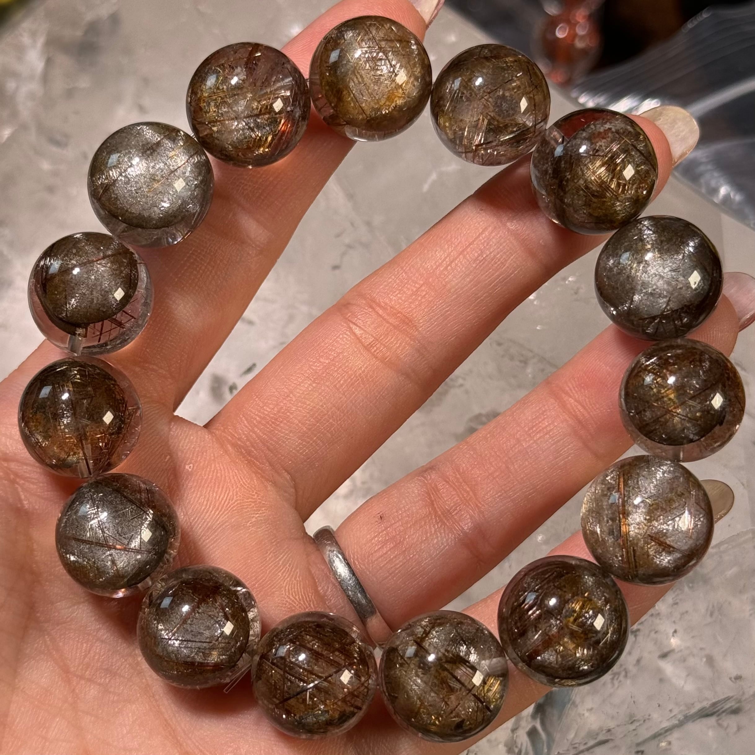 ハイクオリティスター入りジオメトリールチル1粒ビーズ13.5mm2