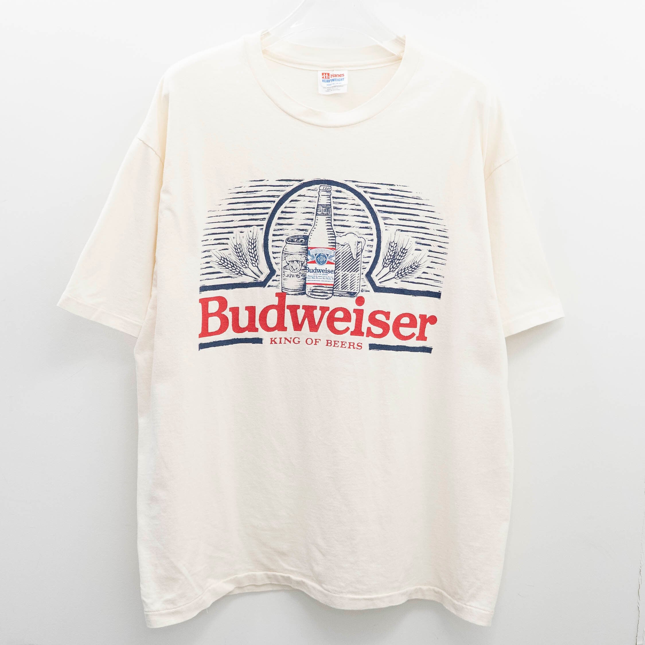 Budweiser " King Of Beers White " Hanes XL 【A8-640】
