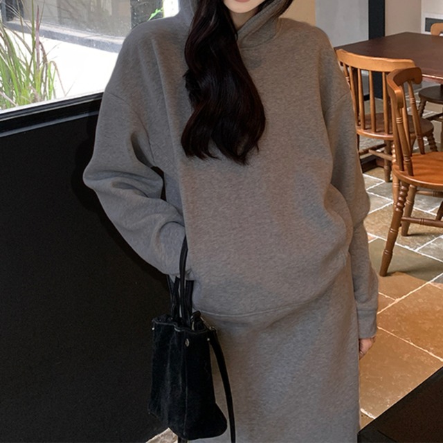 【裾ラウンドマキシスカート付きセットアップパーカー】P02078