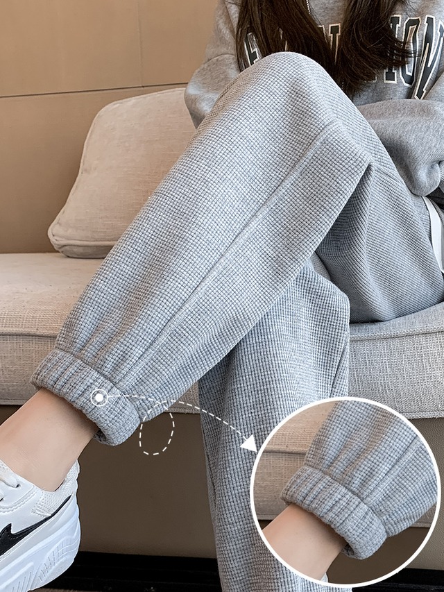 Sports pants Women spring And Autumn Thin Waffle Pants Loose tie feet 2022  new grey INS fashionable casual pants