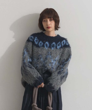 HD2510042 ノルディック柄シャギーニットプルオーバー charcoal