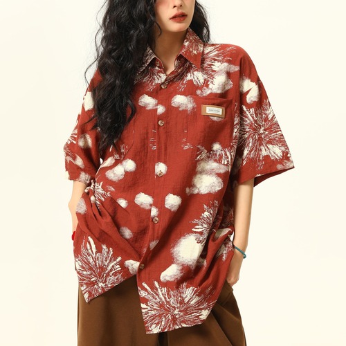 botanical red short-sleeve shirt　ボタニカルレッド半袖シャツ　J2028
