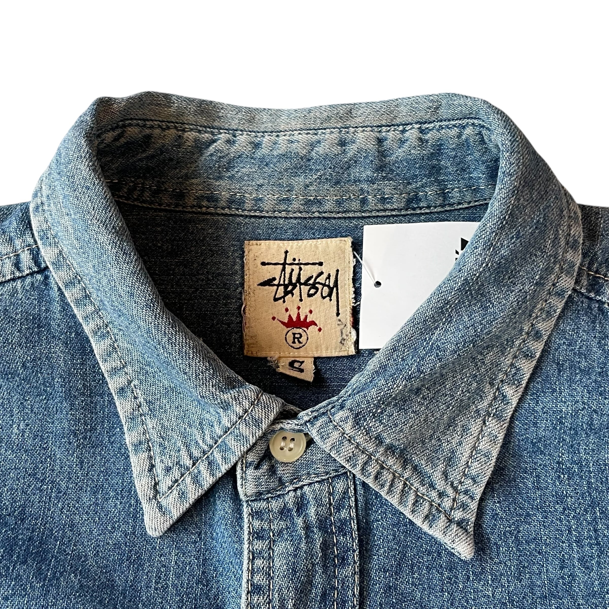 激レア！1990’s OLD STUSSY “WORK GEAR”デニムシャツ 激レア アーカイブ『OLD STUSSY』90s白タグ 「WORK GEAR」USA製デニム