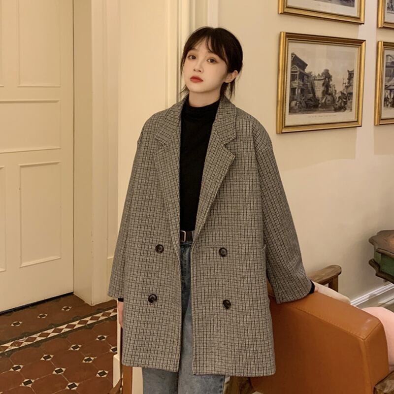 格子柄ジャケット スプリングオータムスタイルスタンダードカジュアル レトロ 春物 秋物 スーパーモール47895857984