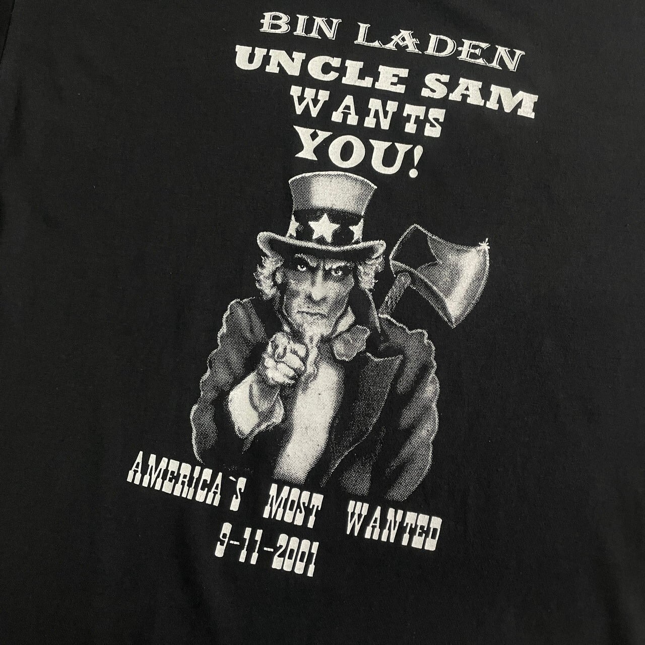 00年代 アンクルサム BIN LADEN UNCLE SAM WANTS US プリントTシャツ メンズM 古着 00s ヴィンテージ ビンテージ  戦争 新兵募集ポスター キャラクター ブラック 黒【Tシャツ】【FSS2308-50a】 | cave 古着屋【公式】古着通販サイト