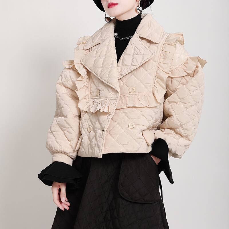 レトロ ガーリー ステッチ 袖コンシャス ジャケット フリル コート 