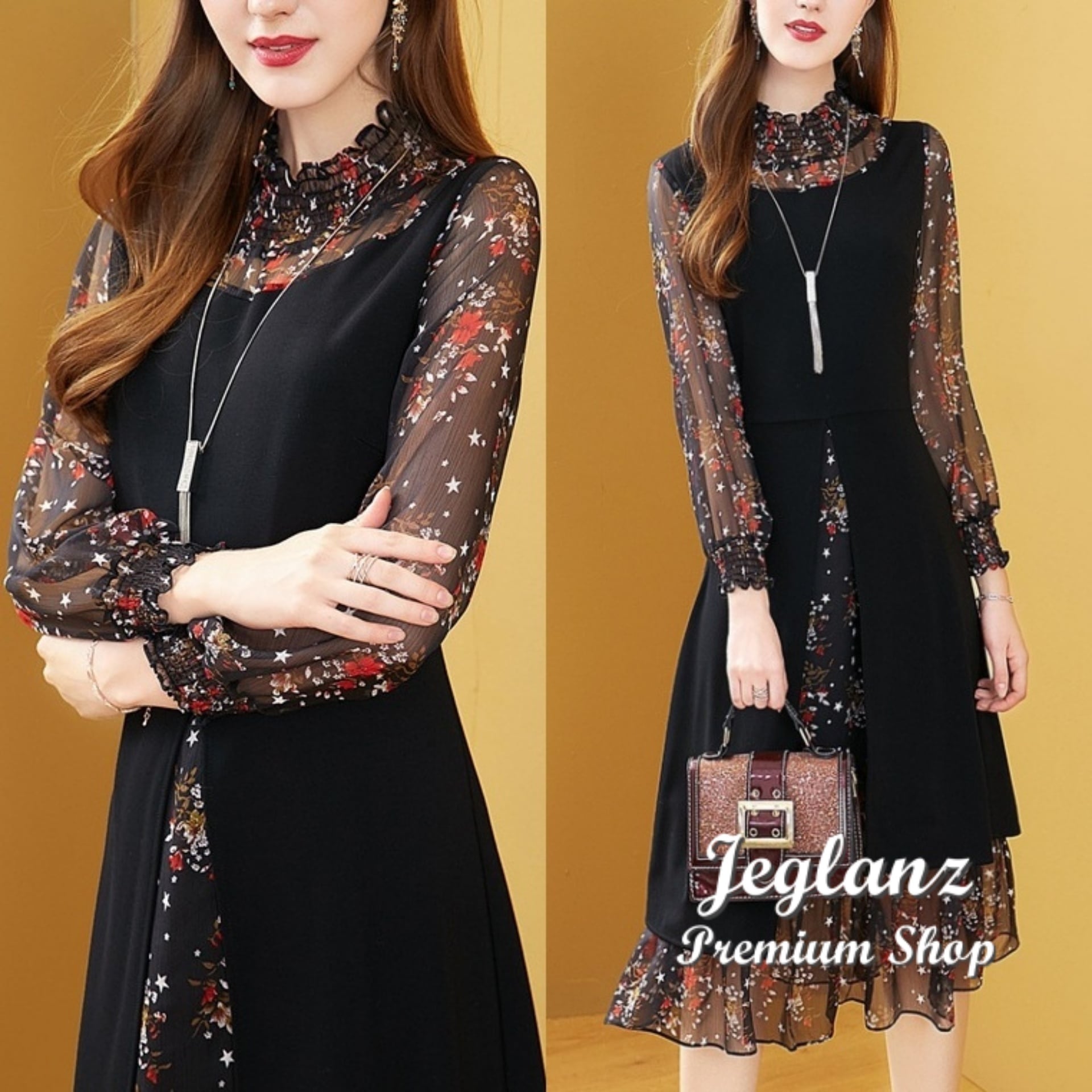 ワンピース ドレス 異素材 コンビ 肌透け 変形 スリット レイヤード ♪ (Z4730)γ