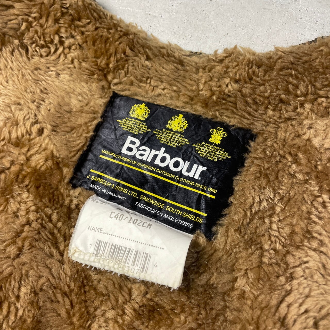 90年代 英国製 Barbour バブアー パイルライナーベスト ボアベスト