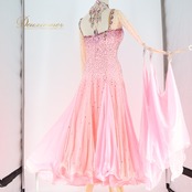 社交ダンス 衣装 チャコット Chacott スタンダードドレス ドレス ワンピース スタンダード ピンク フロート レース フリル デモ 競技 ダンス パーティ 発表会 日本製 ピンク系 かわいい 女性らしい フォーマル スカート揺れる おしゃれ パーティー衣装 社交ダンス用 競技用コスチューム