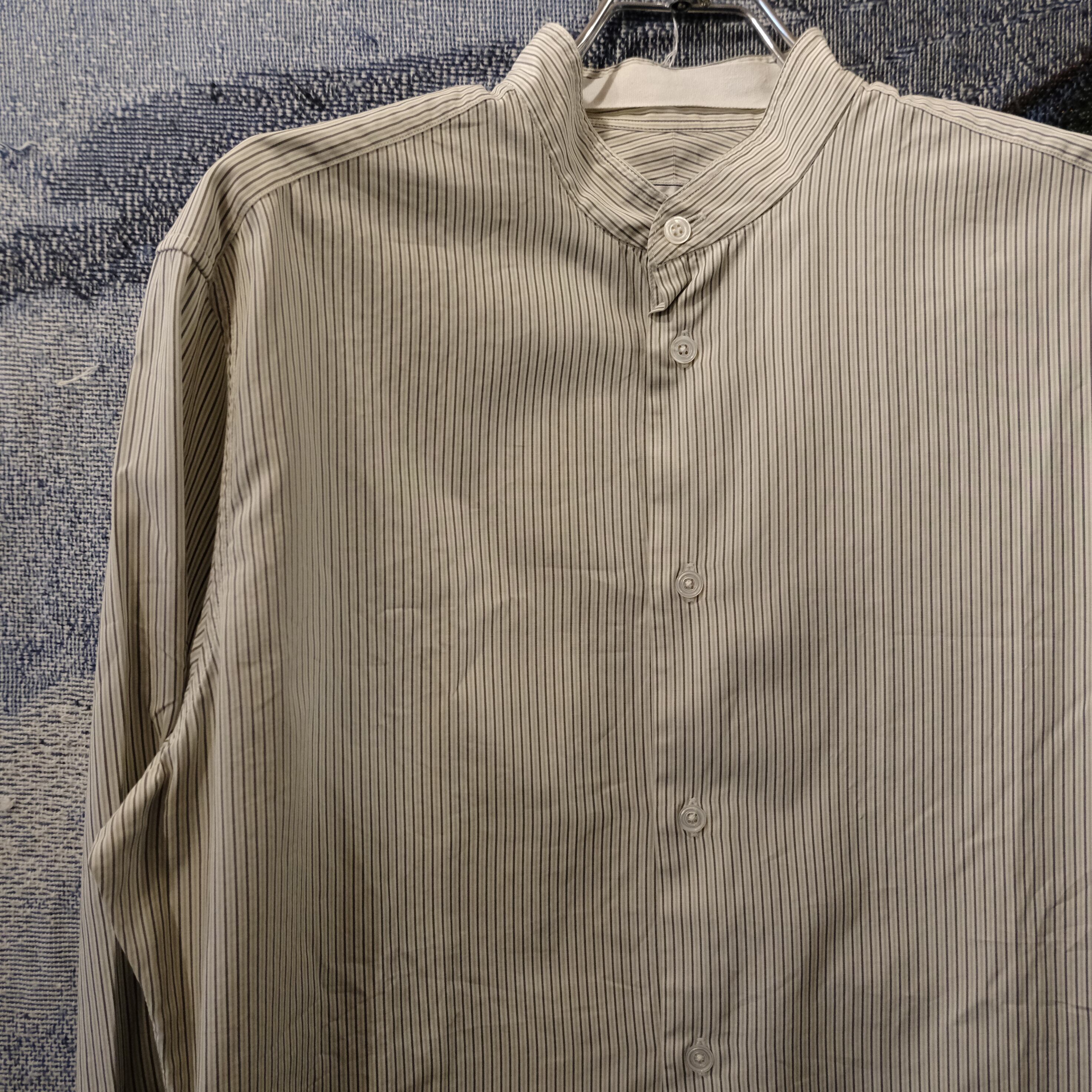 HERMES BAND COLLAR STRIPE SHIRT MADE IN FRANCE STRIPE SHIRT