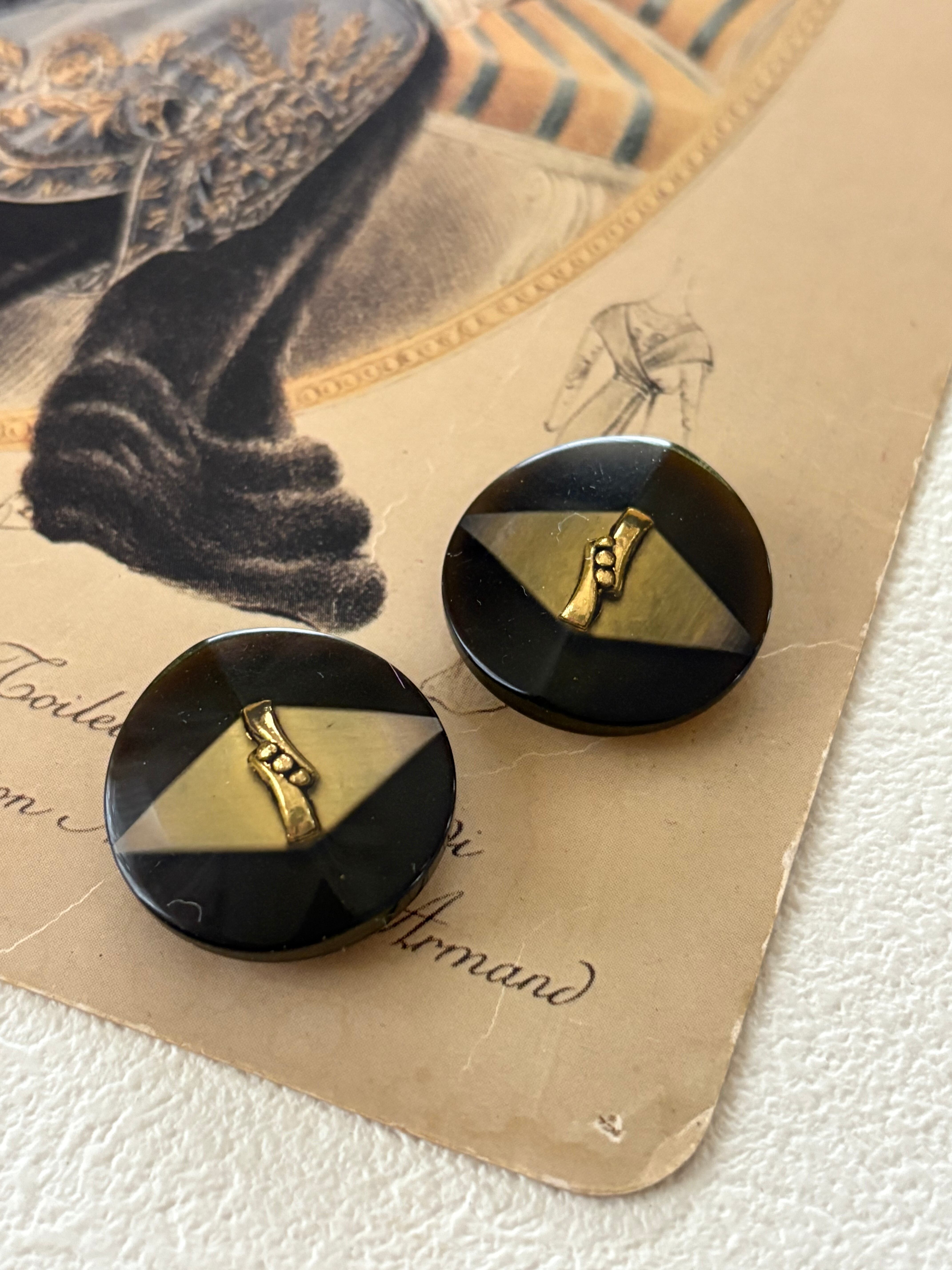 Japanese Vintage ボタン ブラウン×ゴールド 22mm 昭和レトロ アクセサリーパーツ 装飾材 カルトナージュ