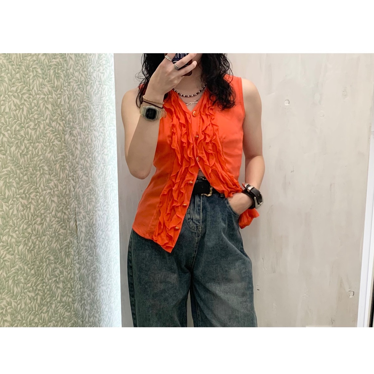 versace/no sleeve/blouse/orange/ヴェルサーチ/ノースリーブ/ブラウス 