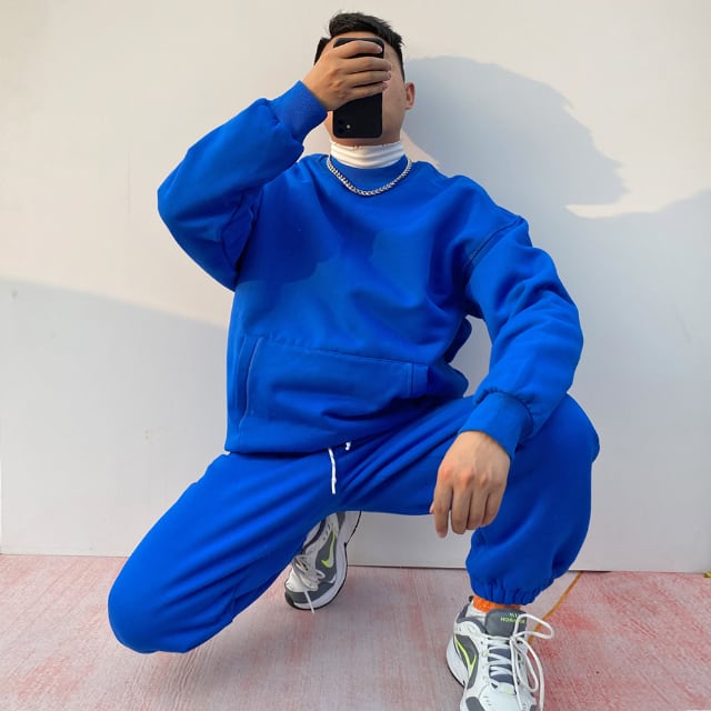 【予約販売】メンズ セットアップ 上下 長袖 スエット レッド/ブルー/グレー ルーズ 裏起毛 男前 スエット 韓国 パンツ セット ジム カジュアル 部屋着 リラックス ルームウエア 韓国 トレンド 大きいサイズ S/M/L/XL