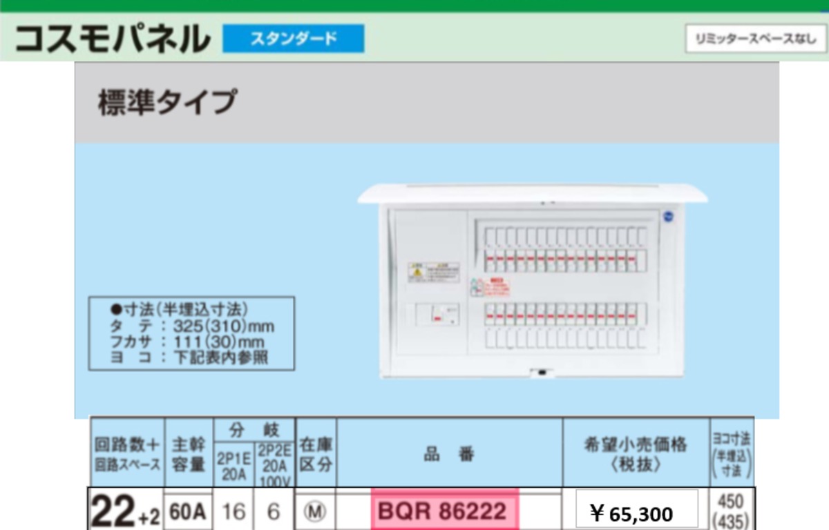 パナソニック BQR86222 コスモパネルコンパクト21 標準タイプ